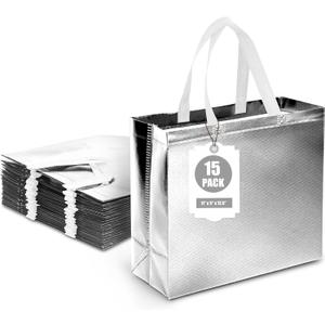 VGOODALL 15 Pack Large Gift Bags with Handles, 12.6" x 5" x 11" Silver Reusable Gift Bags Bulk for Christmas Birthday Wedding Party Favor