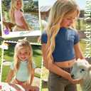 Oakgarden 3 Pack Girls Shirts Short Sleeve Tops for Kids Summer Crop Tops Clothes for Girls Mock Turtleneck Tees 5-16 Y(9-10 Years,Haze Blue, Light Pink, Green)