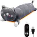 20" Grey Cat Heating Pad for Period Cramps USB Portable Electric 5 Heat Settings 5 Timer Modes Auto Shut Off Plush Stuffed Animal Warmer for Neck Back Pain Relax for Women Kids