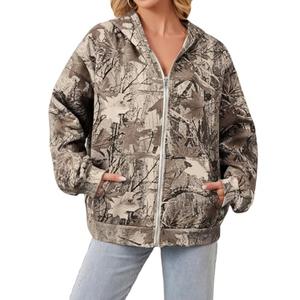 Anoumcy Oversized Zip Up Camo Hoodie Womens Mens Maple Leaf Fleece Hooded Sweatshirt Camouflage Hoodies For Women Brown, Small