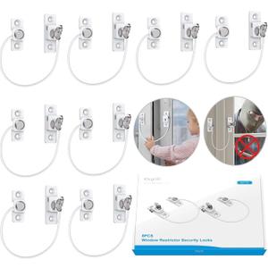 eSynic 8Pack Durable Window Restrictor Child Safety 185mm/7.3 Inch Wire Long Window Locks for UPVC Window Safety Restrictors with Key Relieable Window Security Locks Perfect for Home Office Safety etc