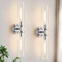 Indoi Wall Sconces Set of Two, Hardwired Chrome Bathroom Sconces Wall Lighting with Clear Glass, Modern Sconces Wall Decor Set of 2 Bathroom Light fixtures for Mirror Living Room Hallway Bedroom