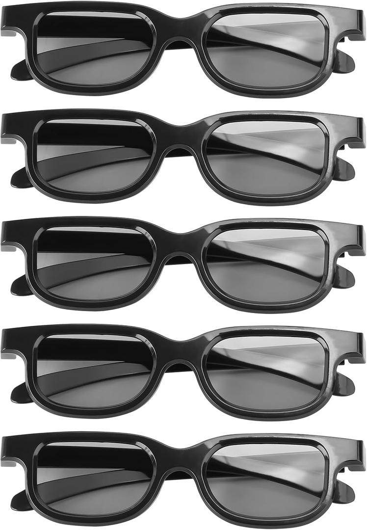 SUPVOX 5 Pcs 3D Glasses: Circular Polarized Non-Flashing Passive 3D Glasses - Frosting Plastic Polishing Black Frame, Ultra-Light - No Nose Pressure Viewing Glasses for Home and Cinema