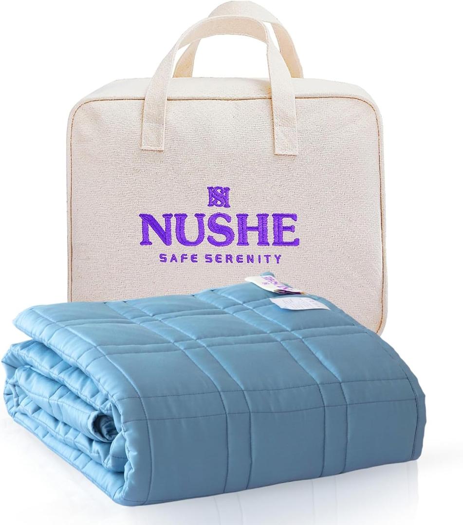 Cooling Weighted Blanket for Adults, 20 lb Queen (60"x80") Bamboo Viscose Weighted Blanket, Silky-Soft, Heavy, Oeko-TEX Certified, 7-Layer Design, with Travel Bag Blue