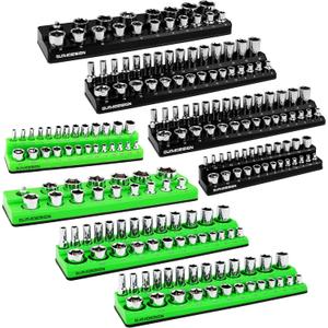 8PCS Magnetic Socket Organizer Set, Magnetic Socket Holder, 1/4", 3/8", 1/2" Metric & SAE Magnetic Socket Tools Trays.