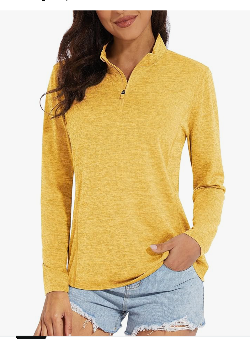 MAGCOMSEN Women's Long Sleeve Shirts 1/4 Zip Pullover UPF 50+ Quick Dry Workout Tops Running Athletic Hiking Shirts, M