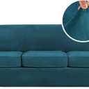 H.VERSAILTEX High Stretch Sofa Slipcover 4 Piece Cover Velvet Furniture Protector Form Fit Thick Velvet Extra Large Sofa Cover for 3 Cushion Couch Width Up to 97 Inch (Large Sofa, Deep Teal)