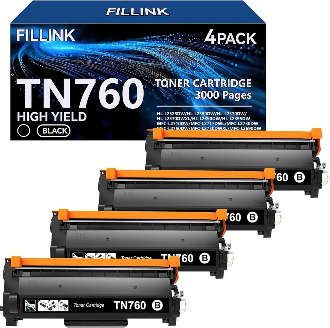 TN760 for TN760 TN-760 TN 730 Toner Cartridges Used to HL-L2350DW HL-L2395DW MFC.L2710DW MFC-L2690DW DCP-L2550DW Printers , High Yield Black - 4Pack