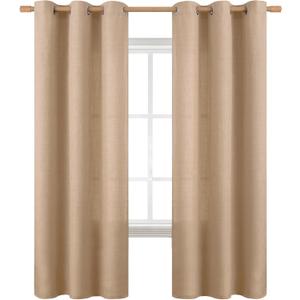 BGment Curtains 84 Inches Long for Living Room, Flax Linen Curtains Burlap Textured Thick Light Filtering Privacy Grommet Window Curtain Drapes for Bedroom, 2 Panels, 42 x 84 Inch, Tan