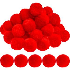 Red Pom Poms Christmas Faux Fur Pompom Ball Acrylic Large Red Pompoms Crafts Holiday Pom Balls Fluffy Plush Pompom for DIY Christmas Costume Supplies Party Decorations, 2 Inches (30 Pieces)