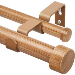 KAMANINA Wood Double Curtain Rod for Windows 36 to 72 Inches (3-6 Feet), 1 Inch Heavy Duty Long Curtain Rods for Windows, Wood Grain Telescoping Drapery Rods with End Caps, Fewer Rods, Easier Install