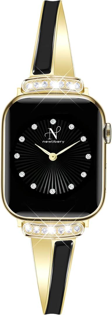 Newlibery Gold Slim Band for Women Compatible with Apple Watch 38mm 40mm 41mm 42mm(S10) Designer Bling Jewelry Feminine Dressy Bracelet Adjustable Metal Strap for iWatch Series 10/ 9/ 8/ 7/ 6/ 5/ 4/ 3/ 2/ 1/ SE