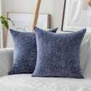 HOME BRILLIANT Decor Throw Pillow Covers Supersoft Chenille Velvet Cushion Cover for Couch Bench, 2 Packs, 18x18 inch (45x45cm),Dark Blue