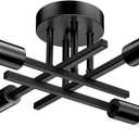 TOBUSA Semi Flush Mount Ceiling Light Fixture Matte Black, Modern Sputnik Close to Ceiling Light, Chandelier Light Fixture Ceiling for Bedroom Kitchen Living Room Dining Room, 4 Light E26 Socket