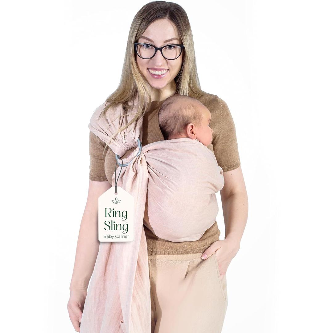 Baby Ring Sling  Breathable 100% Cotton Wrap for Infant Support, Baby Sling Carrier  Adjustable Muslin Fabric, Sunset Rose Baby Sling Wrap - Soft Chest Hold for Travel