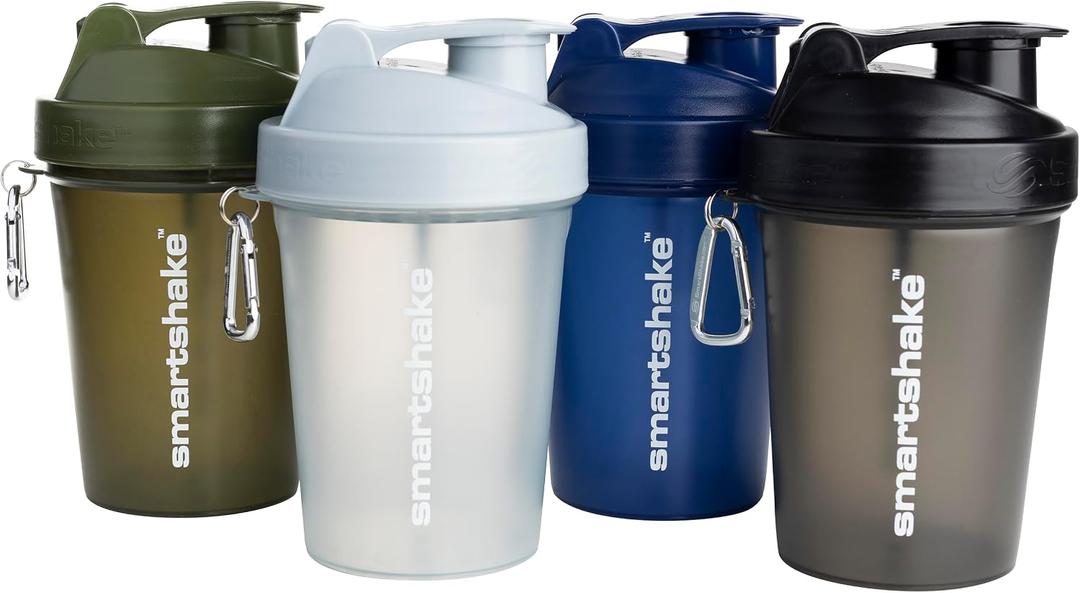 Smartshake Lite 4-Pack Protein Shaker Bottle 400 ml | 13.5 oz - Leakproof Screw-on Lid - BPA Free Unisex - Mist Grey, Army Green, Black, Navy Blue | 4-Pack, Leakproof, Screw-on Lid, BPA Free, Unisex