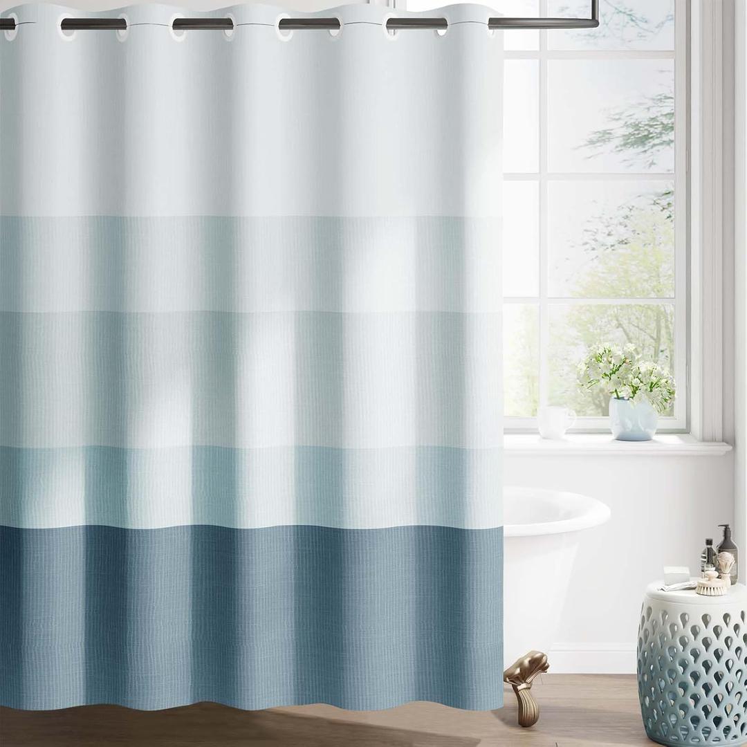jinchan Hookless Shower Curtain Ombre Ocean Blue Striped No Hook Shower Curtains for Bathroom Gradual Color Waterproof Fabric Minimalist Design Modern Neutral 70x72 inches