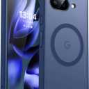 CANSHN Magnetic Compatible with Google Pixel 9a Case(6.3 Inch), Upgraded [Full Camera Protection] [Compatible with Magsafe] [Translucent Matte] Shockproof Protective Phone Case Cover,Deep Blue
