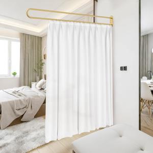Privacy Partition Curtains, U-Shape Room Divider, Metal Support Wall Mounted Curtains, 6.56ft White Flat Hooks Medical Curtain for Fitting Room Beauty Salon Bedroom (White, 6.56ft) (78.7"W x 87.4"L (Pack of 1))