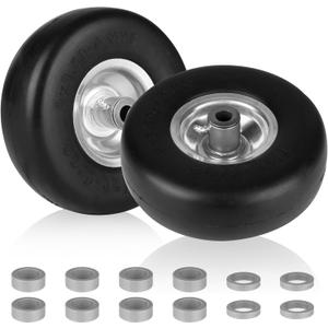 9x3.50-4" Flat Free Lawn Mower Tire and Wheel Smooth Tire with Rim for Commercial and Residential Walk-Behind Lawnmowers, Hand Trucks, Garden Carts | 4" Centered Hub | only fit Bore ID 3/4" 2PCS