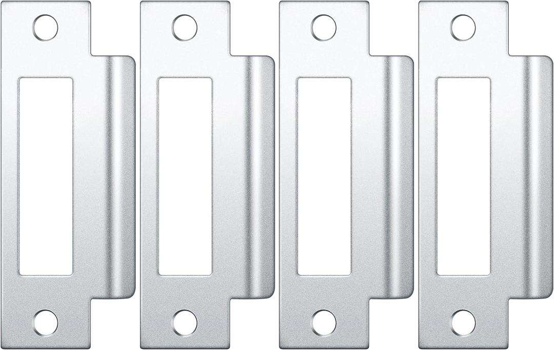 Tandefio 4 Pcs 4-7/8" Mortise Lock Strike Plate Universal Door Strike Plate T Deadbolt Door Backplate Iron with Brushed Zinc Finish (Silver)
