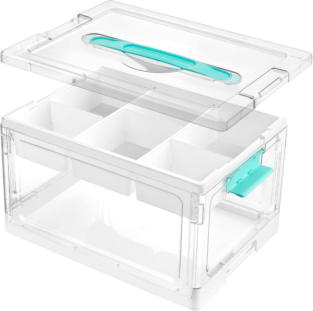 Vtopmart 24 QT Clear Plastic Craft Organizers and Storage Box with Removable Trays and Dividers,Art Supply Organizers and Storage,Ideal Containers for coloring Books,Craft Supplies,1 Pack