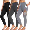3 Pack Fleece Lined Leggings Women with Pockets -Warm Winter Yoga Pants for Women Thermal Running Workout Leggings (Small-Medium, Black/Ebony/Slate Heather)