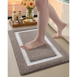 Color&Geometry Beige Bathroom Rugs 24x16, Extra Soft Absorbent Microfiber Bath Rugs, Non-Slip Bathroom mat, Washable Plush Bath Mats for Bathroom, Shower, Bathtub, Laundry, Beige (3-beige White)