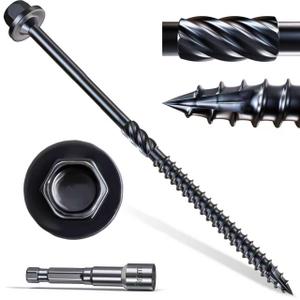 #14 x 6 Wood Structural Screws 100 Pcs, Exterior Hex-Head Lag Screws, Black Heavy Duty Construction Timber Log Landscaping Wood Screws, 5/16 Hex Socket Included