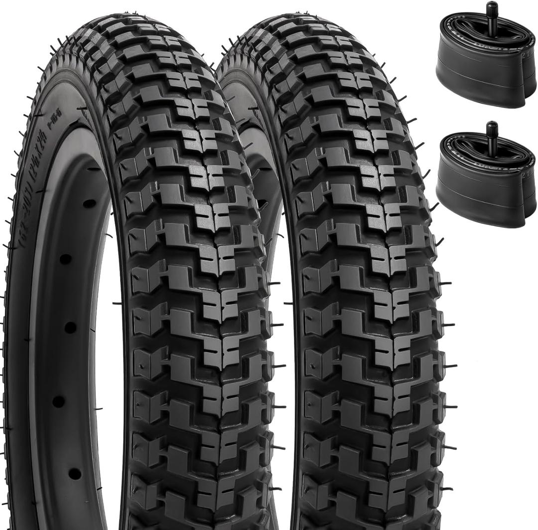 YUNSCM 2-PCS 12.5" Kid Bike Tires 12  x 2  (57-203) and 12/12.5" Heavy Duty Bike Tubes Schrader Valve Compatible with 12.5 x 2.25 12 1/2 x 2 1/4 Bike Bicycle Tires and Tubes (Y-558)