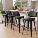 Yongchuang 24" Bar Stools Set of 4, Black Faux Leather Counter Height Stools with Back Metal Legs Modern Upholstered Kitchen Island Bar Chairs