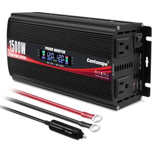 1500W Power Inverter 12V to 110V/120V Car Charger Converter with LCD Display, 3.1A Dual USB Ports 2 AC Outlets Car Adapter, Cigarette Lighter for Truck Vehicle Black