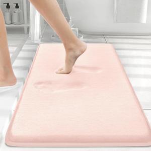 Smiry Memory Foam Bath Mat 30x20, Extra Soft and Absorbent Bathroom Mats, Non Slip Washable Carpet for Floor, Shower and Tub, Pink