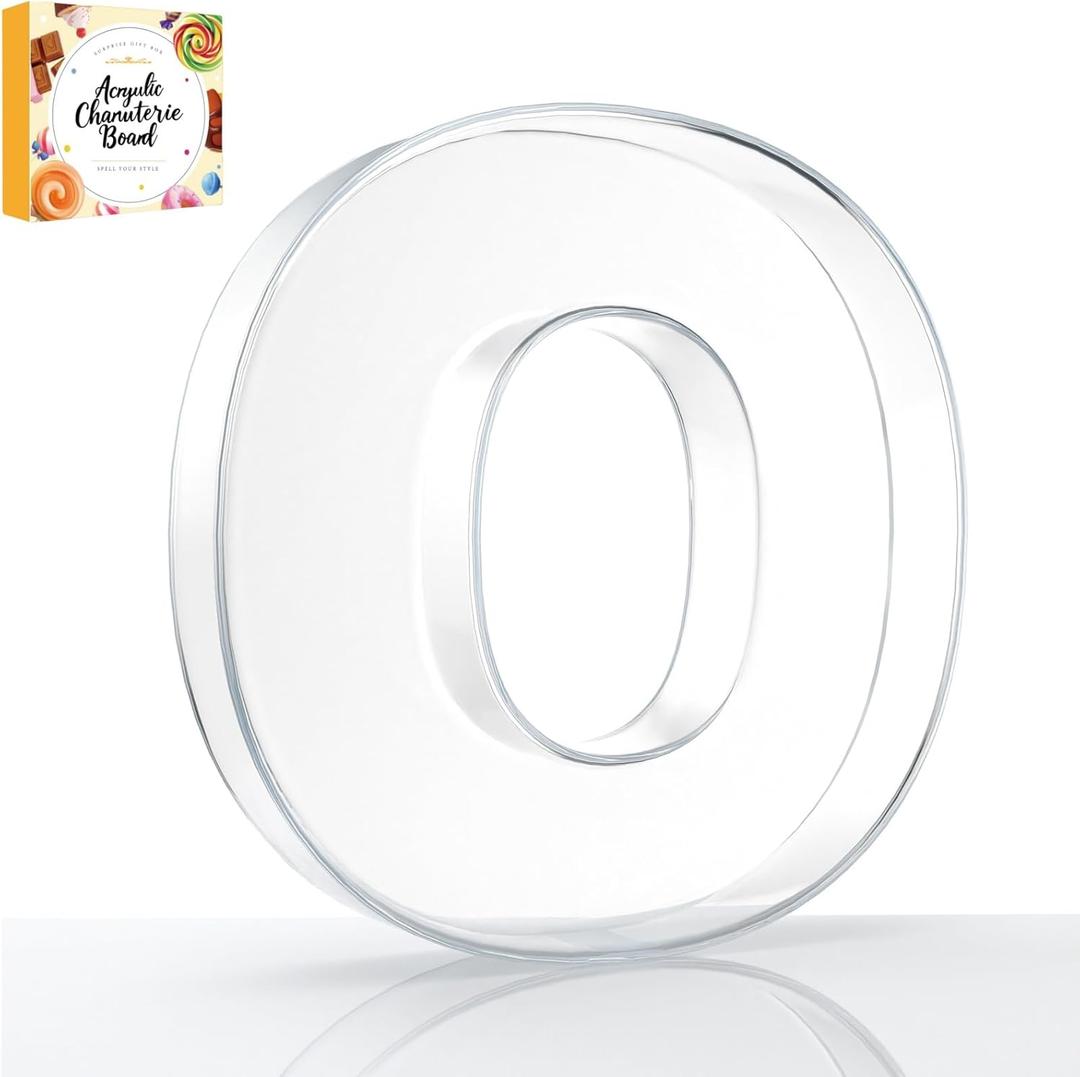 10" Acrylic Charcuterie Letters Fillable Tray, Reusable Alphabet Number Shaped Serving Plates for Charcuterie Board, Display Fruit, Candy, Cake, Party Decor, Birthday, Anniversary O