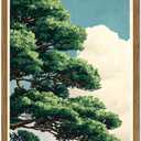 Japanese Tree Wall Art, Vintage Nature Landscape Wall Decor Painting Rustic Japan Zen Botanical Poster Canvas Prints Picture for Bedroom Living Room Farmhouse 16x24 inch Wood Framed