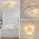 Rattan Light Fixtures Ceiling Mount, 3-Lights Boho Flush Mount Ceiling Light, Hand-Woven Cage Shade Lamp Lighting, Rustic Rattan Chandelier for Hallway Bedroom Kitchen Farmhouse Foyer Entryway (White)