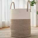 Large Woven Laundry Basket Hamper,60L Cotton Rope Storage Bin for Blankets,Toys and Clothes,Decorative Tall Nursery Hamper for Living Room,Baby Nursery,Bathroom and Bedroom,Brown