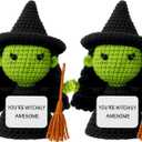 2 Pcs Pink and Green Witch Themed Crochet Doll, 5.9 Inch Positive Knitted Witch Gifts, Emotion Support Handmade Inspirational Crochet Dolls for Halloween, Pink and Green Party Decor