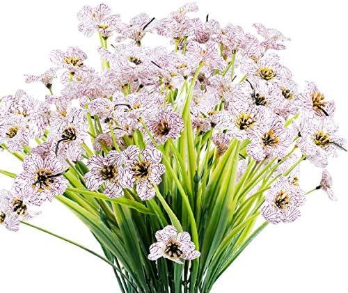 JEMONG 12 Bundles Artificial Flowers Outdoor UV Resistant Fake Flowers No Fade Plastic Plants Garden Porch Window Box Decorating (White)