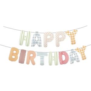 Colorful Happy Birthday Banner Foil Letter Balloon, 14 Inch 3D Plaid, Polka Dots, Stripes Patterned Reusable Mylar Foil Letters, Birthday Decorations (Birthday Banner 1)
