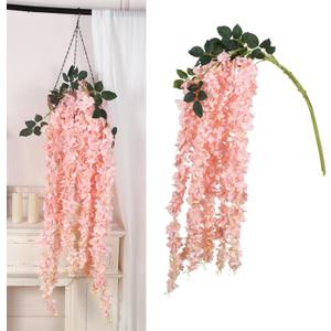 IPOPU Pink Wisteria Hanging Flowers 5.25FT  Artificial Hanging Wisteria Vine Garland for Wedding Flowers, Backdrop, Garden Party, Flower String Decorations, 3 Packs