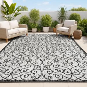 JONATHAN Y Vintage Filigree Indoor Outdoor Area Rug 5X8 Light Gray/Black, Madrid Textured Weave for Backyard, Patio, Porch, Easy-Cleaning, High Traffic, Pet-Friendly, Non-Shedding (SMB107E-5)
