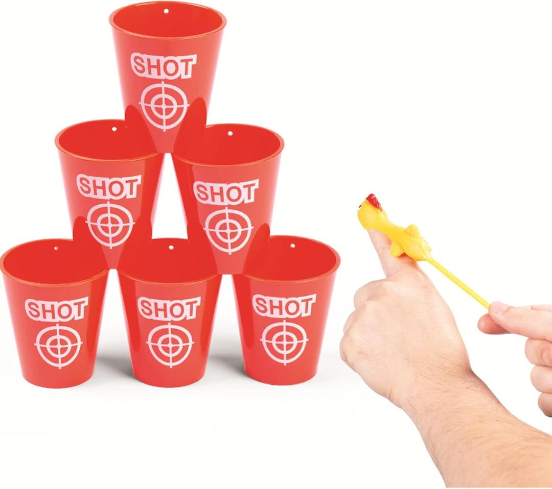 Desktop Chicken Flickin Includes 2 Chicken's and 6 Stackable Cups Novelty Games, Fun Target Practice Game for Boys and Girls