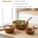 Acacia Wood Salad Bowl Set, 3-Piece Natural Solid Wood Serving Bowls, Handcrafted & Hand-Polished, Wooden Salad Bowls for Kitchen & Dining for Pasta, Yogurt, Fruit, Snacks & Gift Giving