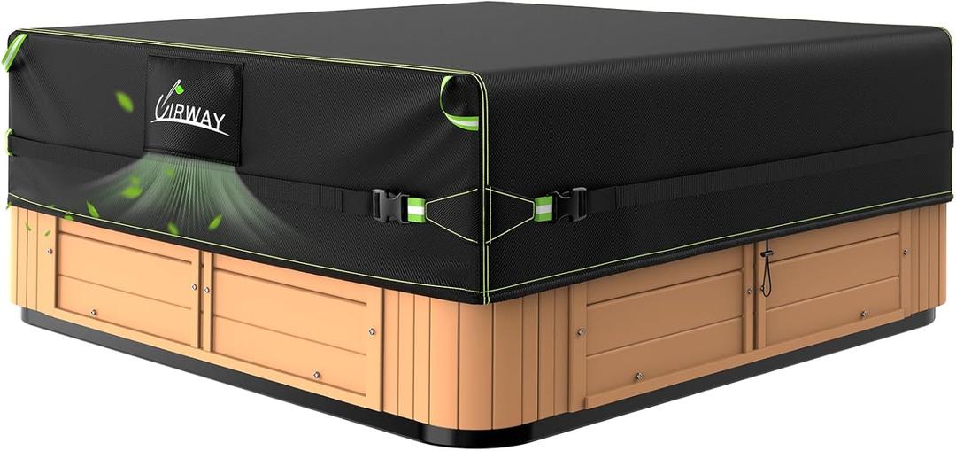 Uirway Square Hot Tub Cover 76 x 76 x 20 Inch [2025 Upgraded 600D Heavy Duty Fabric] Waterproof Outdoor SPA Covers for Hot Tub, New Super Windproof Straps, Hot Tub Winter Cover Protector with Anti-UV