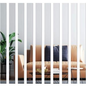 Mirror Tiles, 2''x20''Mirror Tiles Self Adhesive Stripe Wall Mirror Stickers (Not Glass) Removable Long Acrylic Frameless Mirror Sheets for Home Living Room Bedroom DIY Decor (10 Pcs)