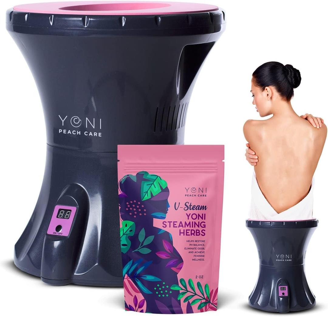 Yoni Peach Care Electric Steaming Seat for Women with Steaming Herbs - Supports Healthy Ph Balance, Menstrual Support, Postpartum Care, Cleanse Vaginal Odor and Dryness - Feminine Care Product (Black)