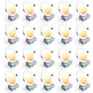 Ensenior 20 Pack 6 Inch LED Recessed Light, 5CCT Dimmable Canless Wafer | 2700K-5000K Selectable, 5%-100% Dimmable, 1200LM 12W 120V, IC & Damp Rated, ETL & FCC & UL Certified, 50000h Life Span