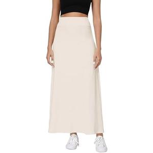 Urban CoCo Elastic Waist A-Line Long Maxi Skirt Below Knee for Women(M, Beige) 