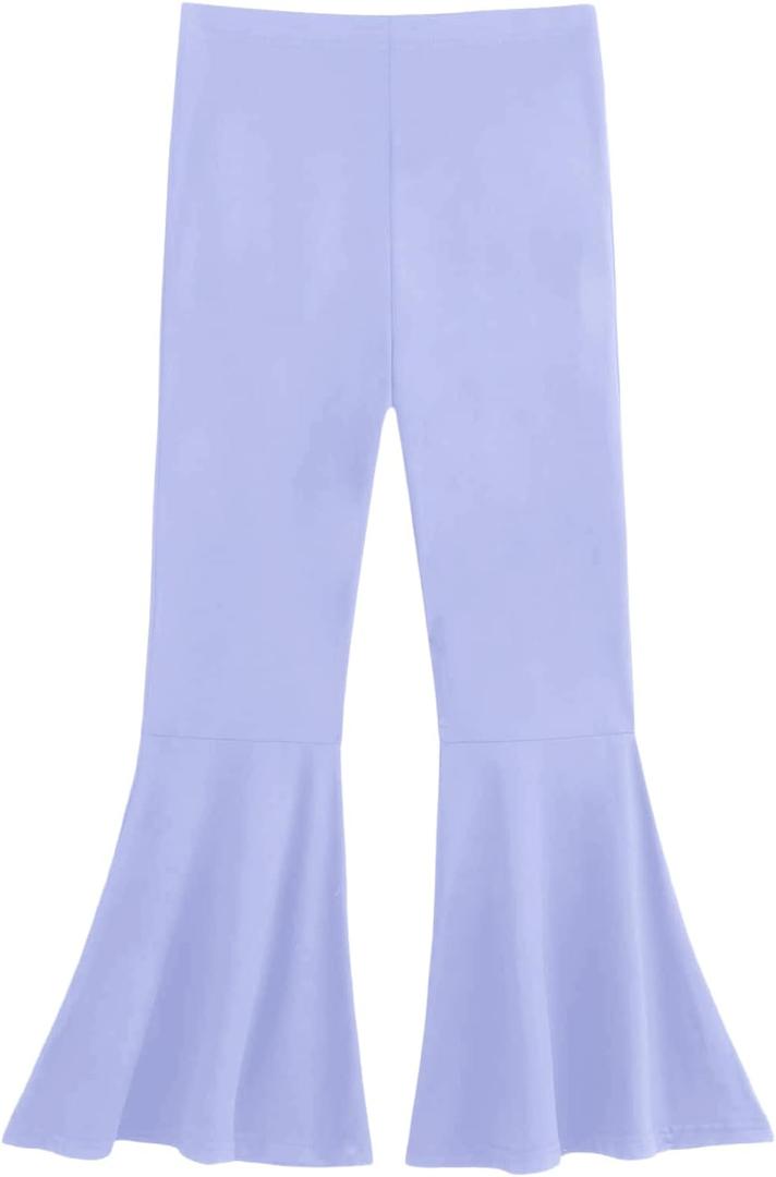 WDIRARA Girl's Flare Pants High Waisted Elastic Waist Bell Bottom Casual Pants (Purple)